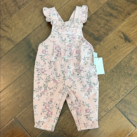 NWT Gap x LoveShackFancy floral Pink Kids Overalls 6-12mo - Picture 3 of 7